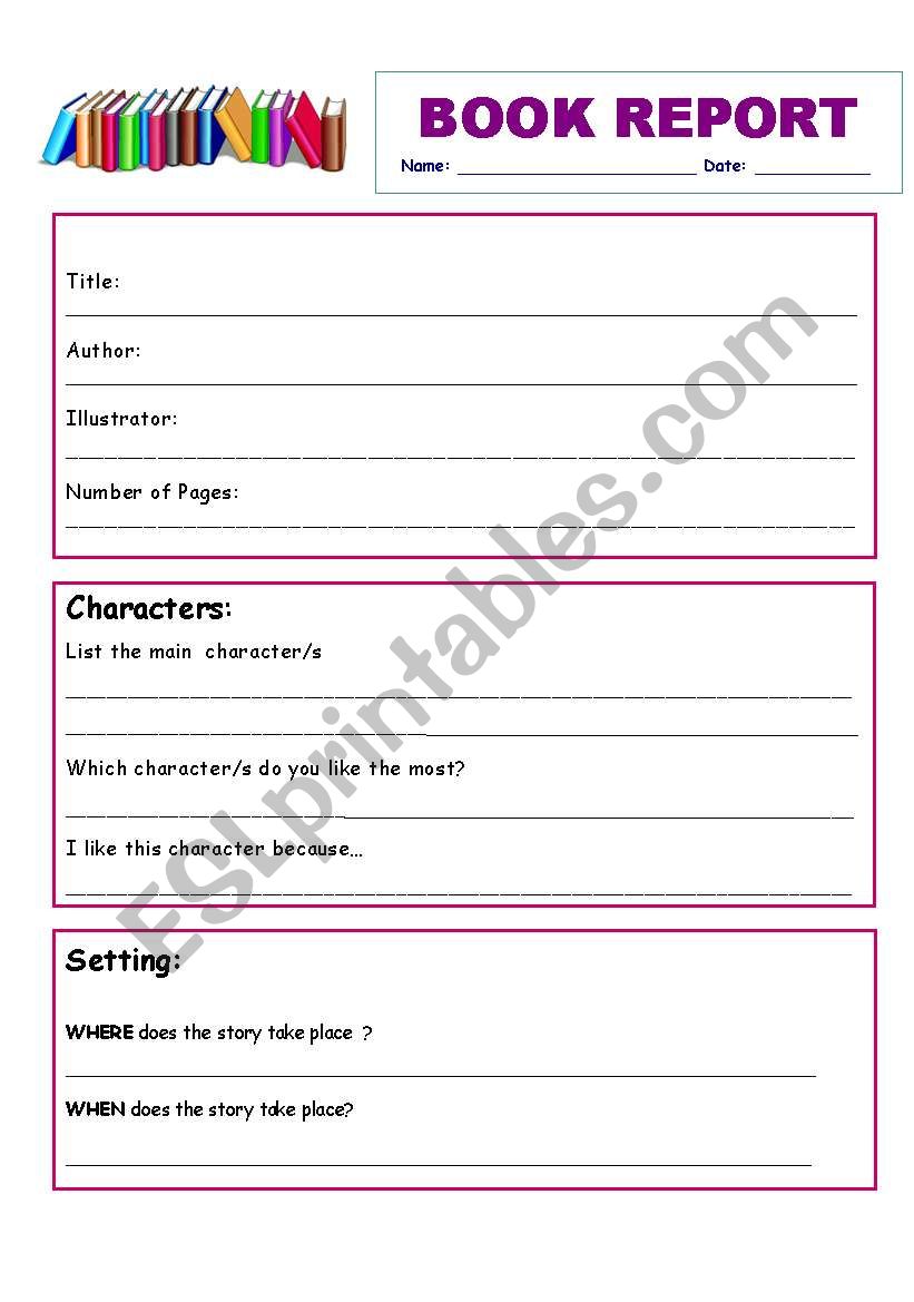 Book  Report worksheet