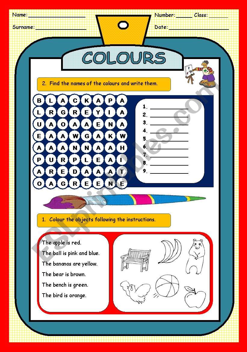 COLOURS worksheet