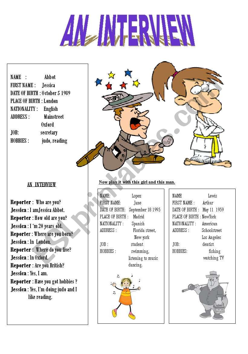 Dialogue an inerview worksheet