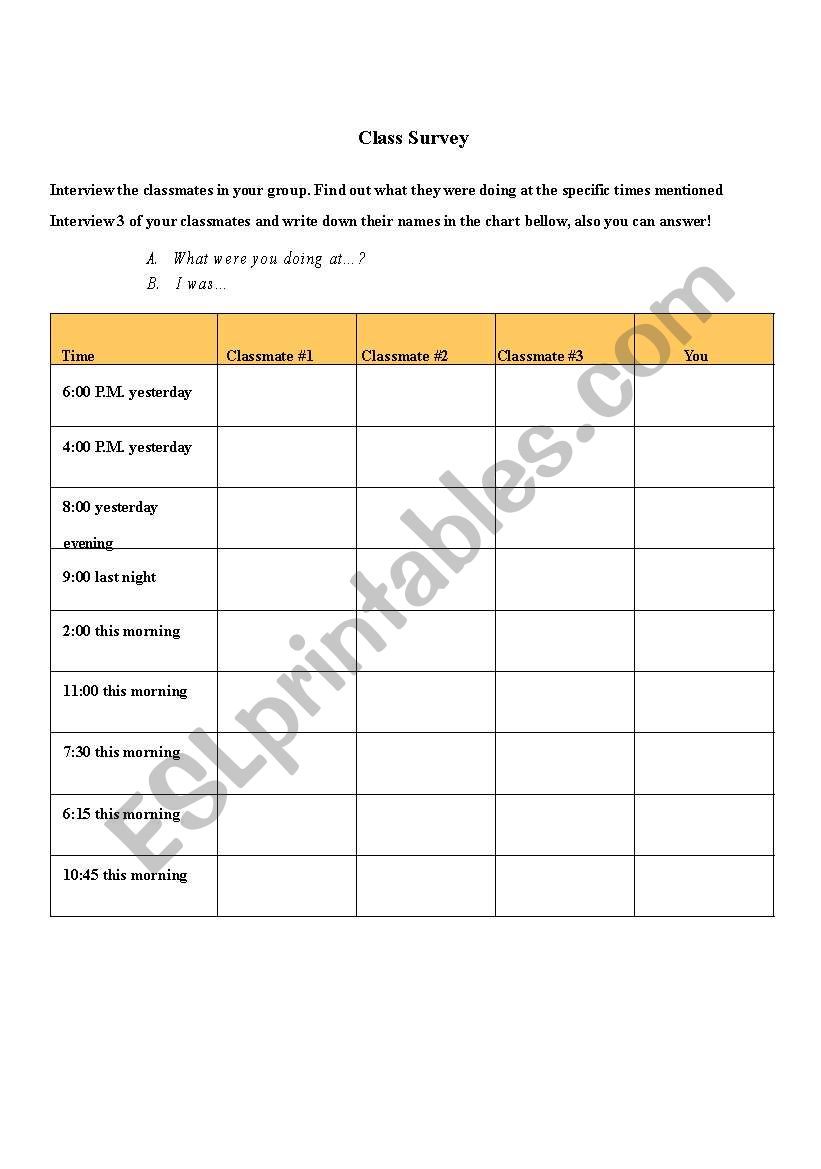 Class survey worksheet