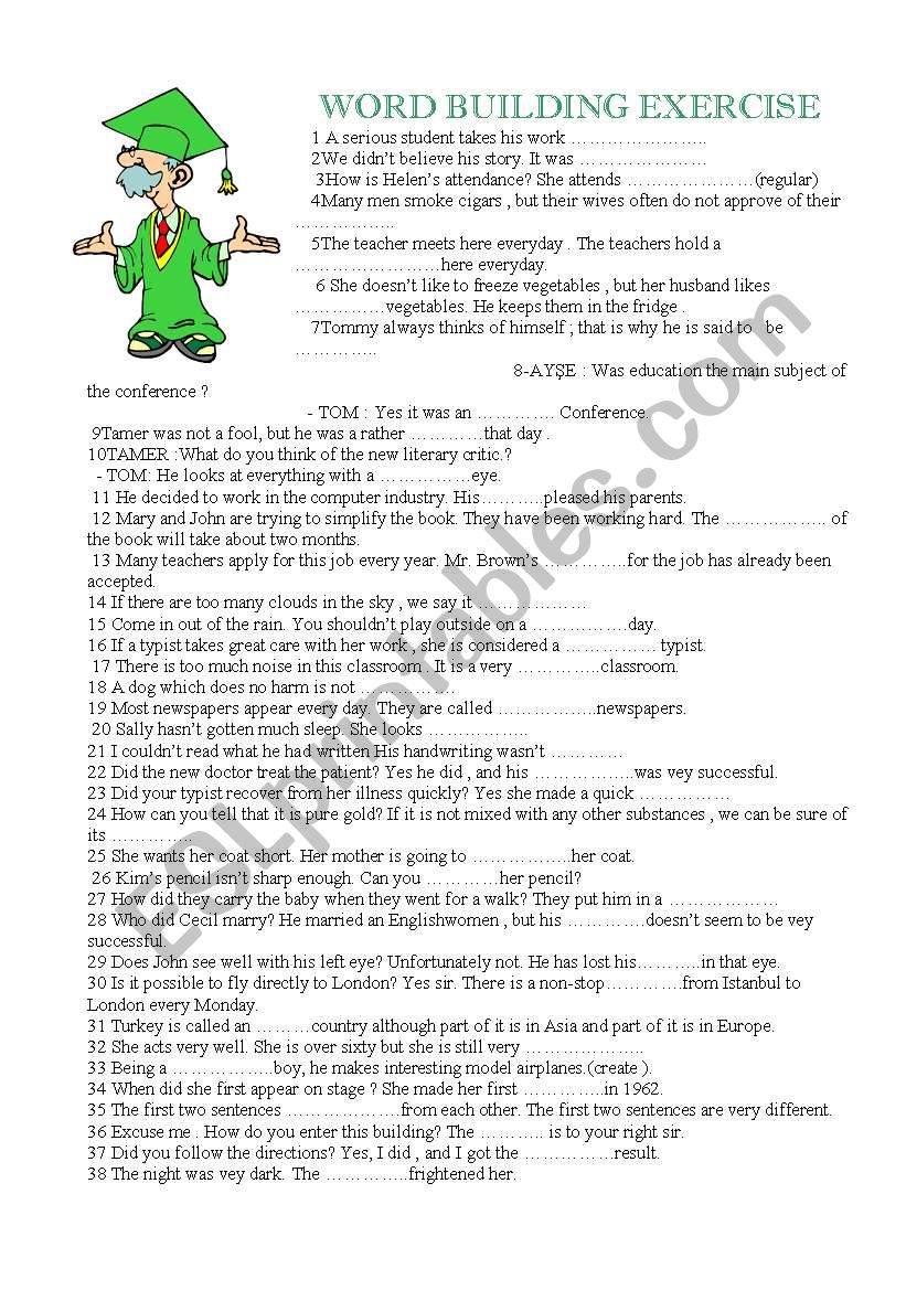 Wordbuilding worksheet