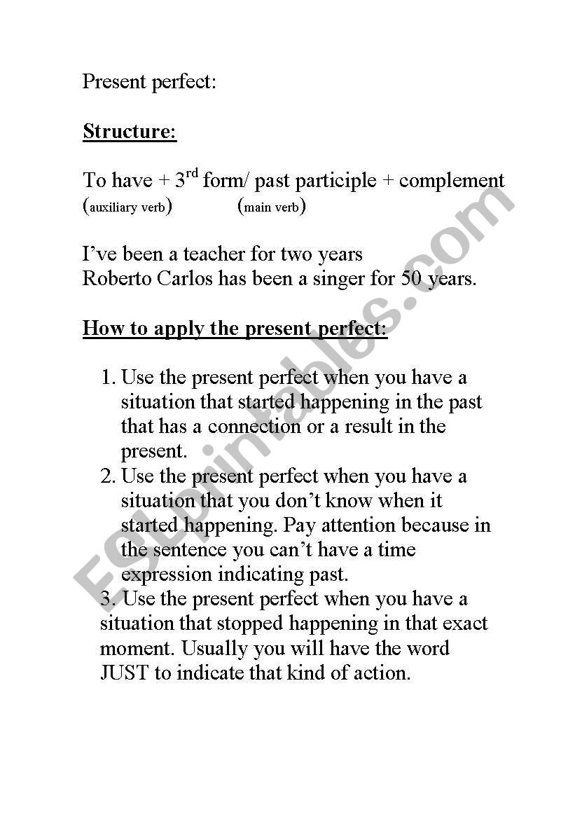 present perfect worksheet