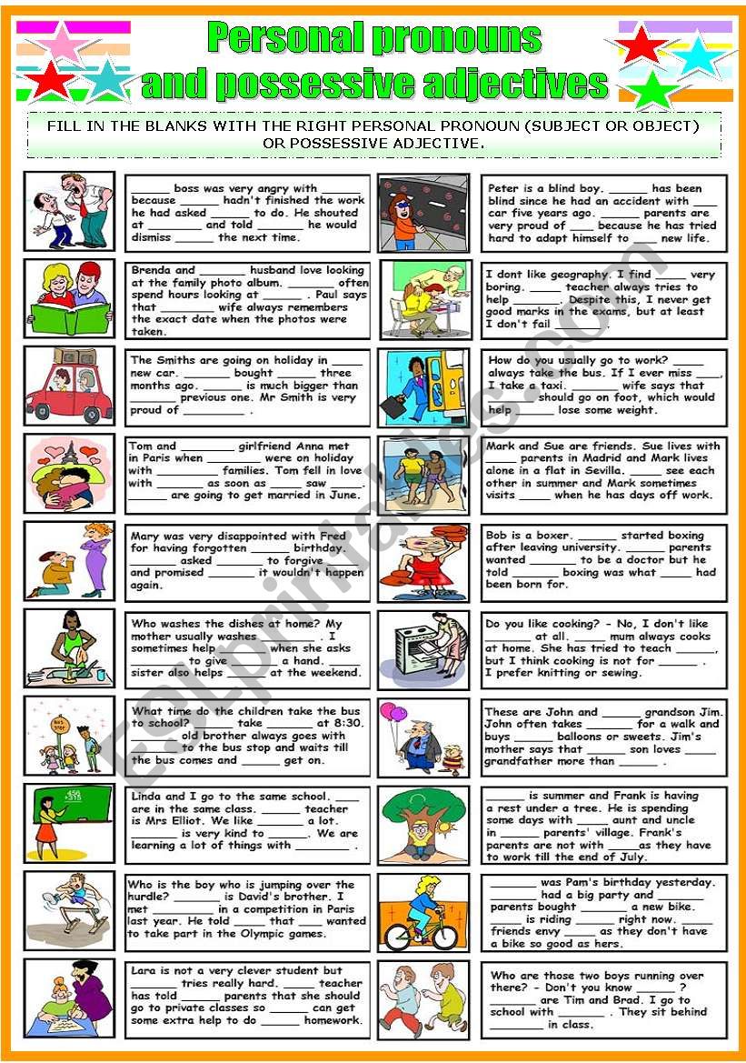 PERSONAL PRONOUNS AND POSSESSIVE ADJECTIVES (B&W VERSION INCLUDED)