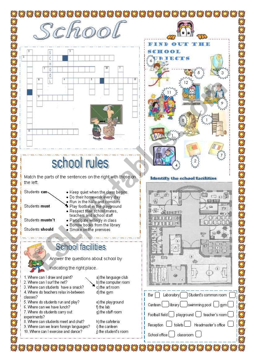 School subjects worksheet