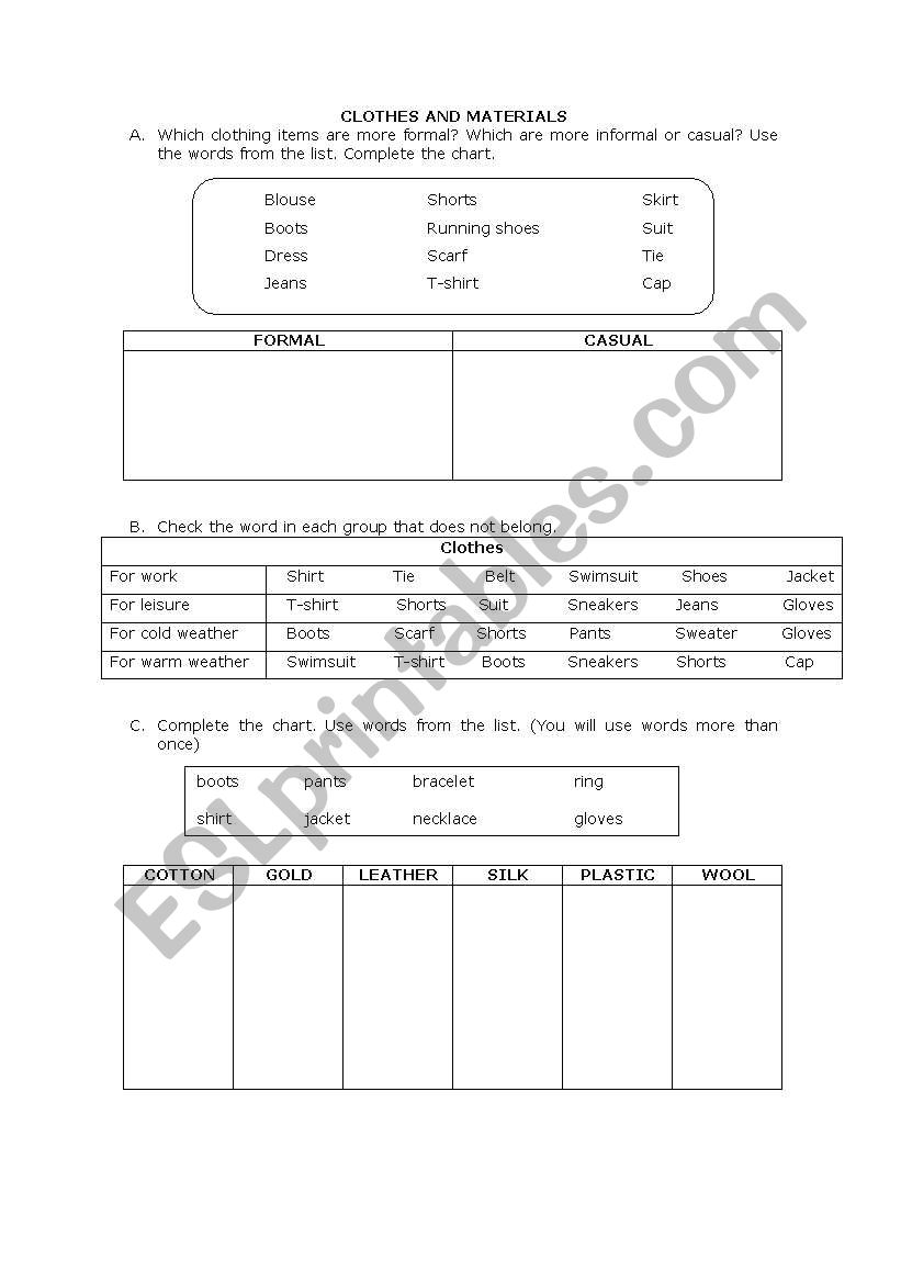 clothes worksheet