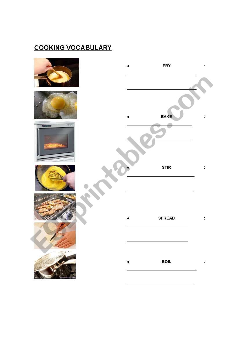 cooking verbs worksheet