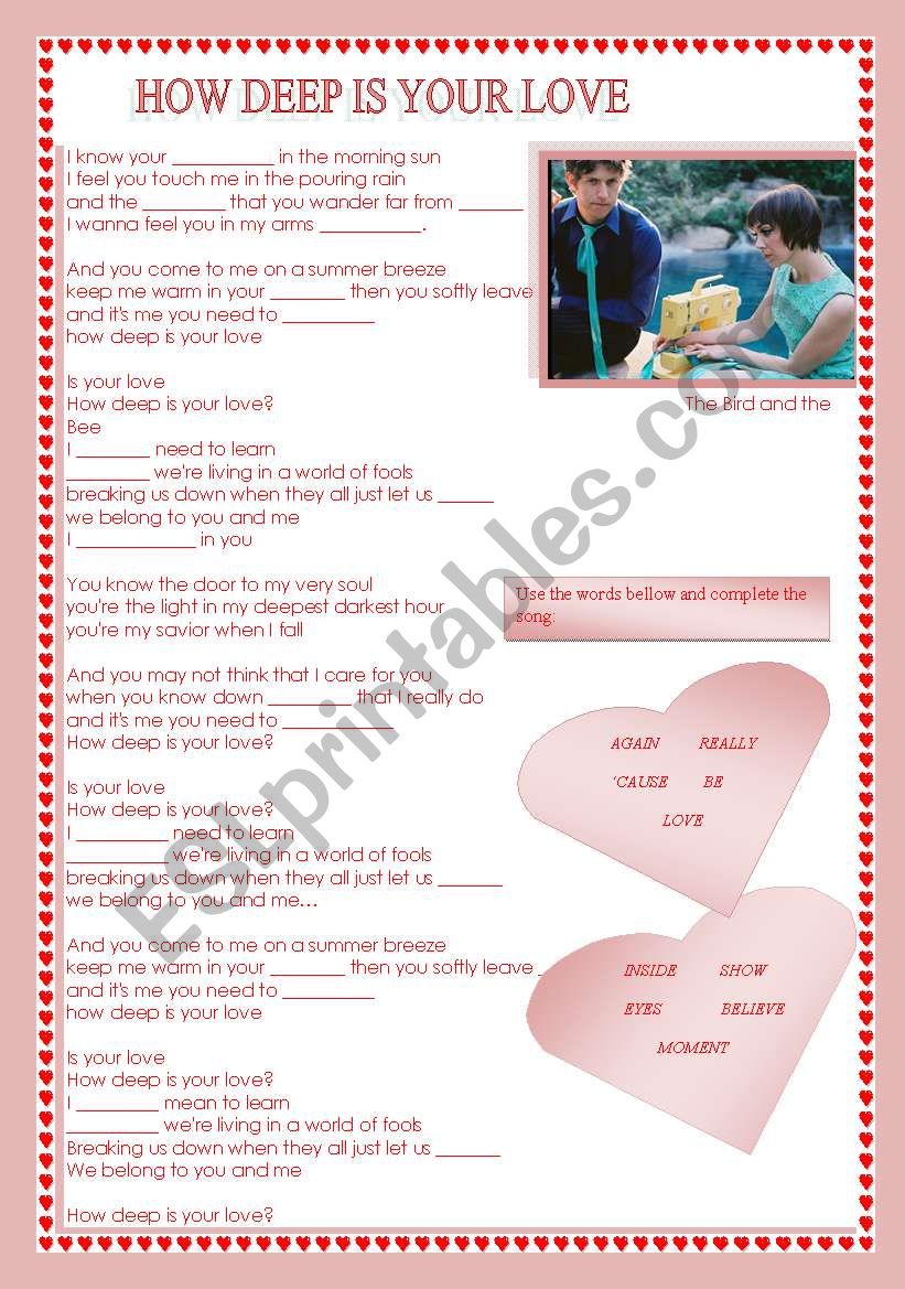 Song - How deep is your love worksheet