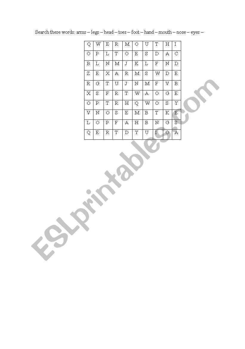 Search: Parts fo the body worksheet