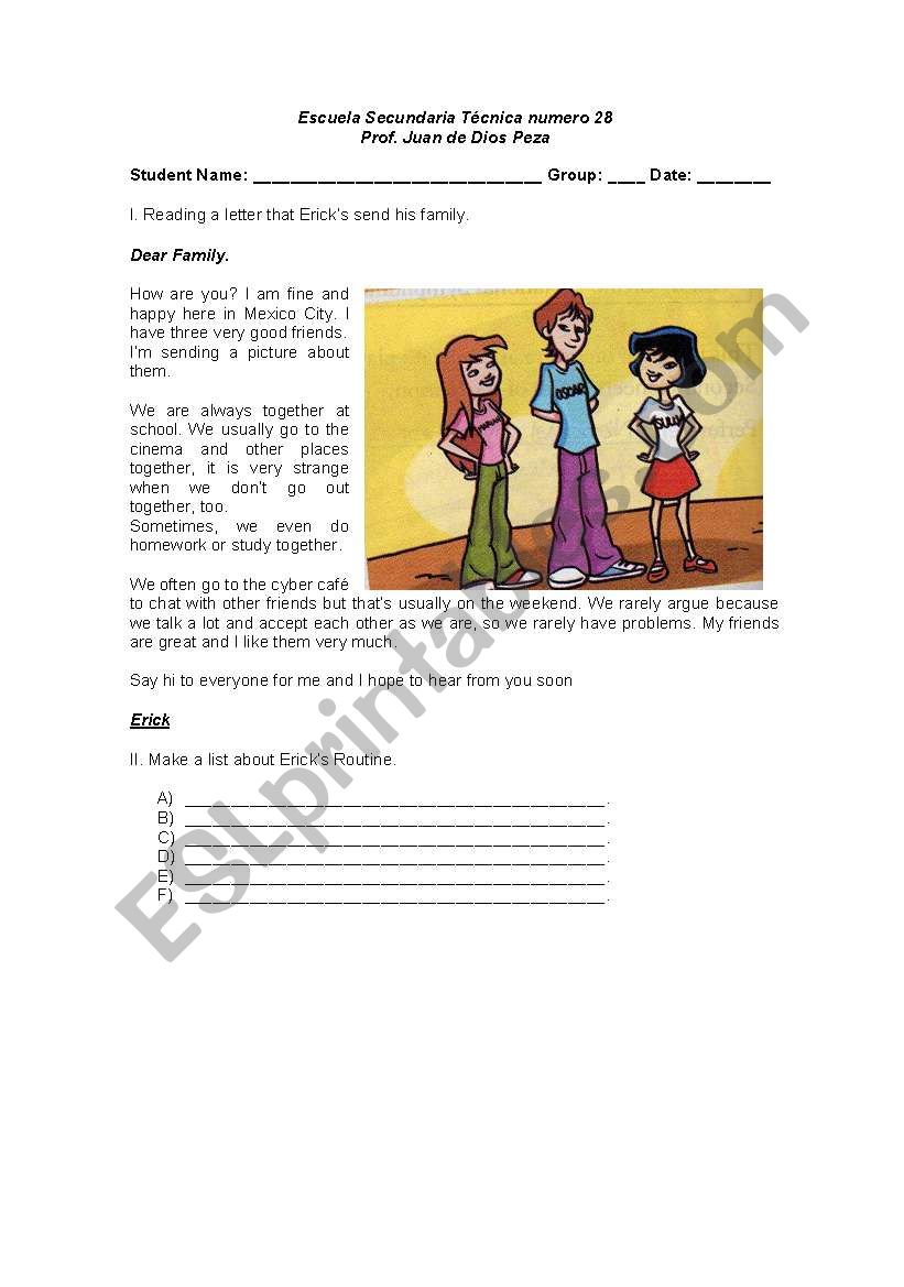 Dear Family worksheet