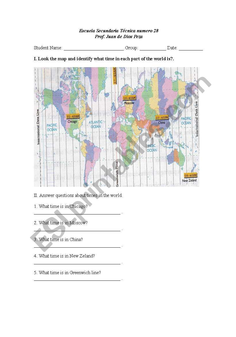 What time is it in Chicago? worksheet