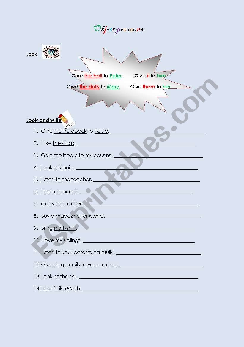 Object pronouns worksheet