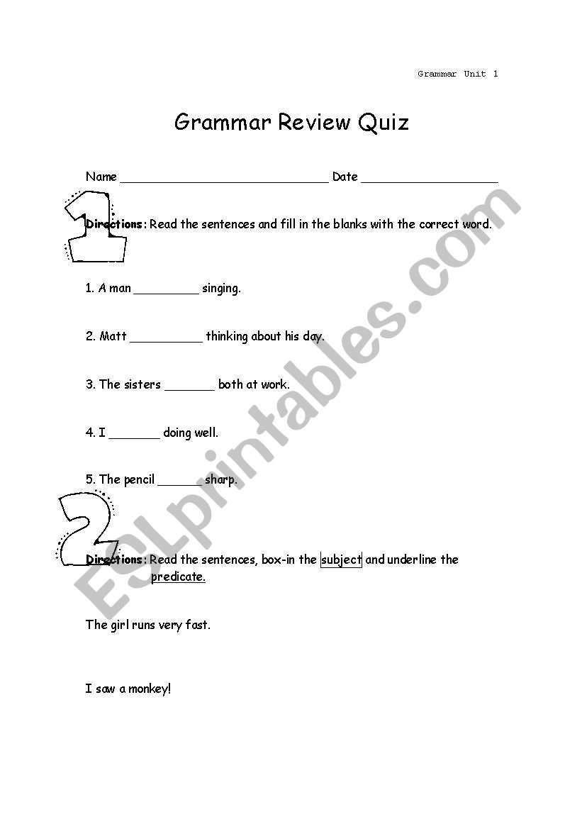 Grammar Review: is/are; subject and predicate; synon.; homoph.