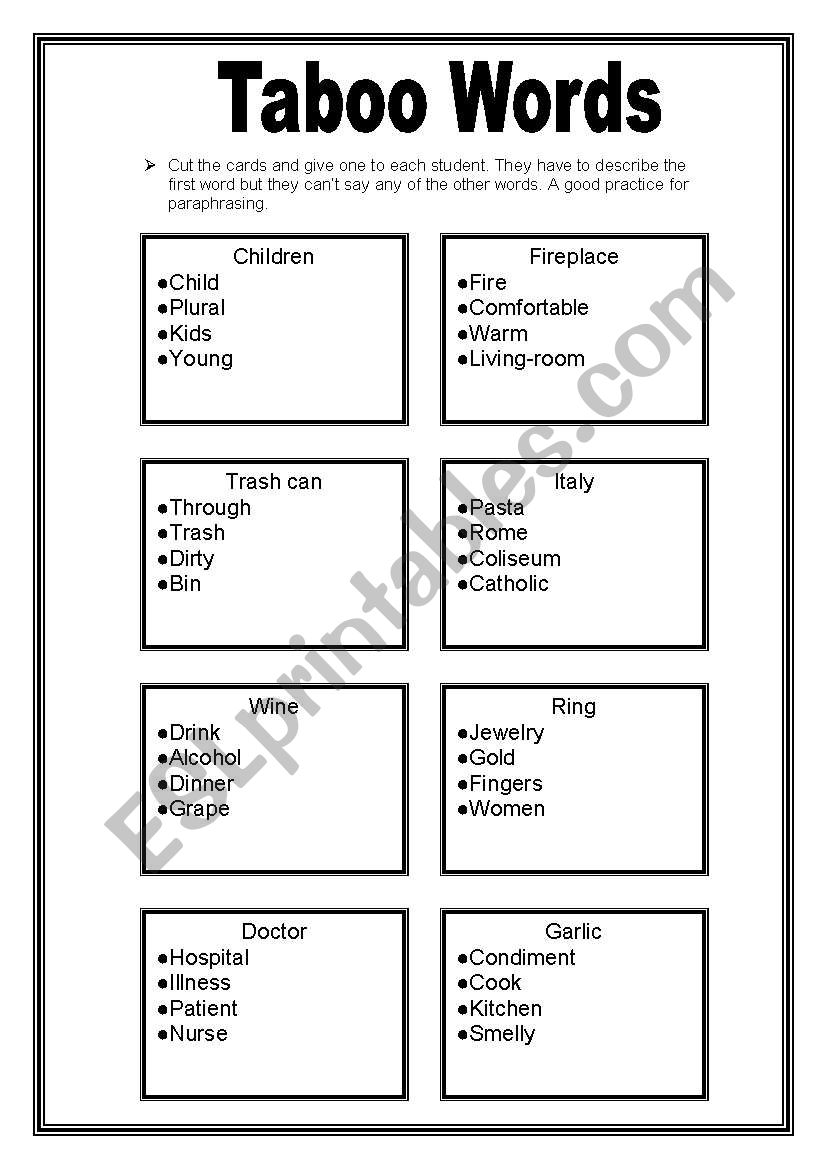 Taboo Words worksheet