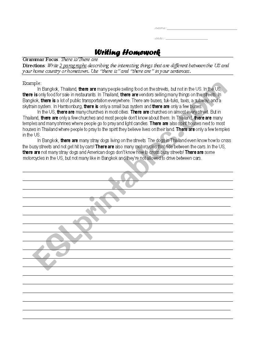 There is/There are Comparison Writing Prompt