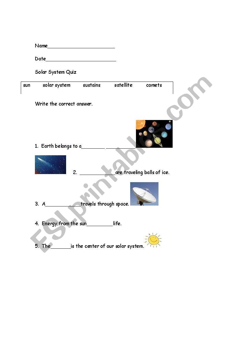 Solar System worksheet