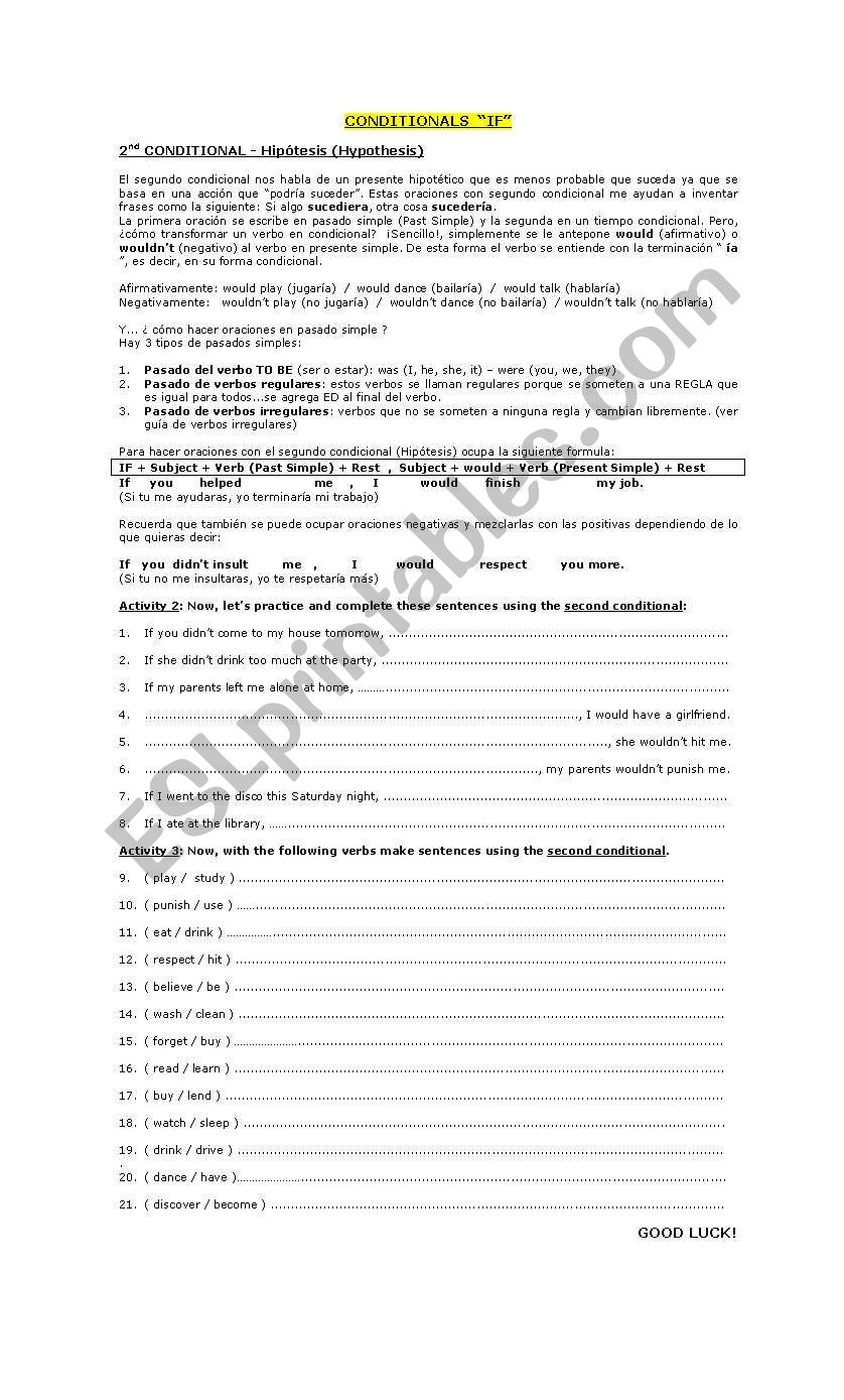 2nd conditional worksheet