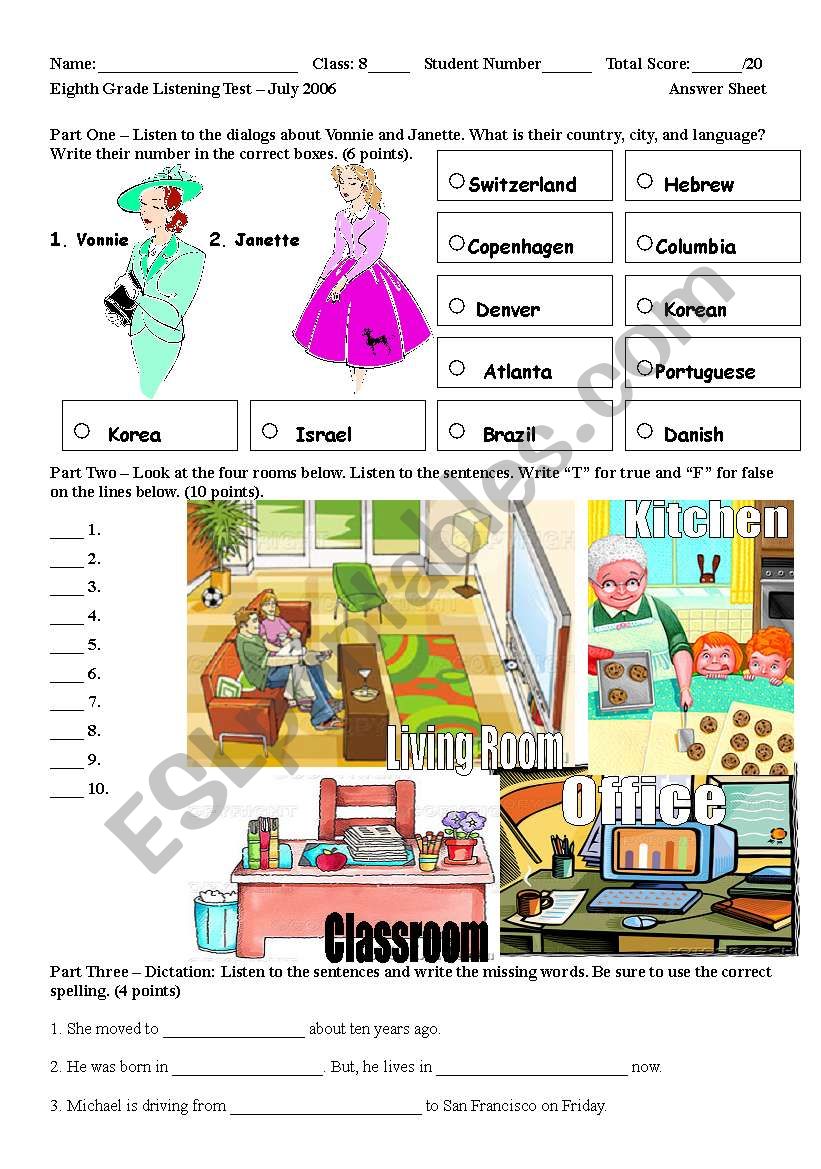 Listening Test: Prepositions of location