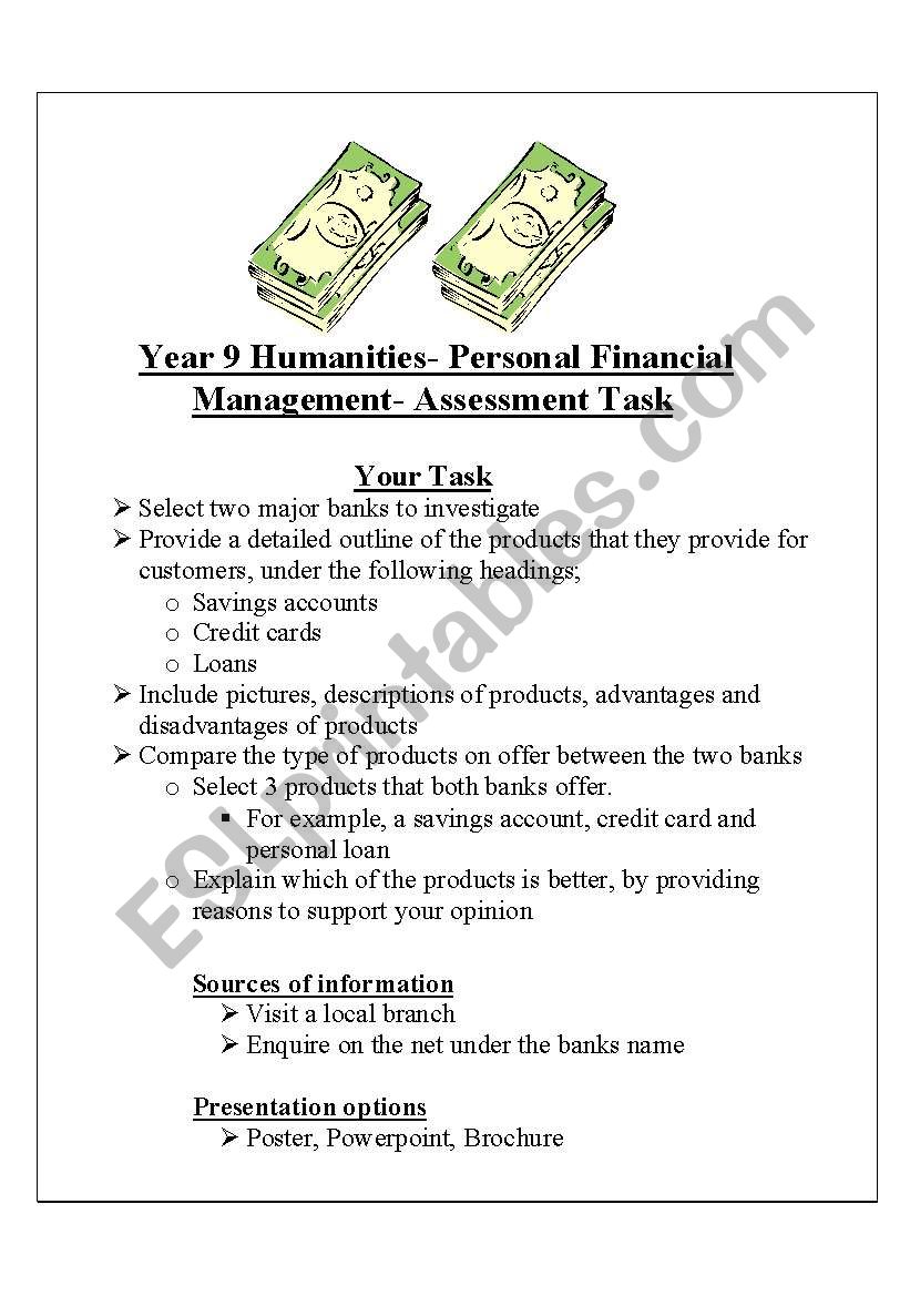 Year 9 Money management assesment task