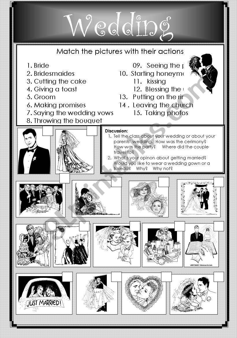 Wedding - matching exercise worksheet