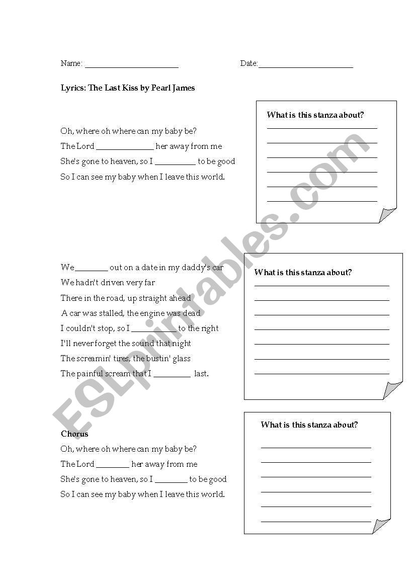 Past Tense through songs worksheet