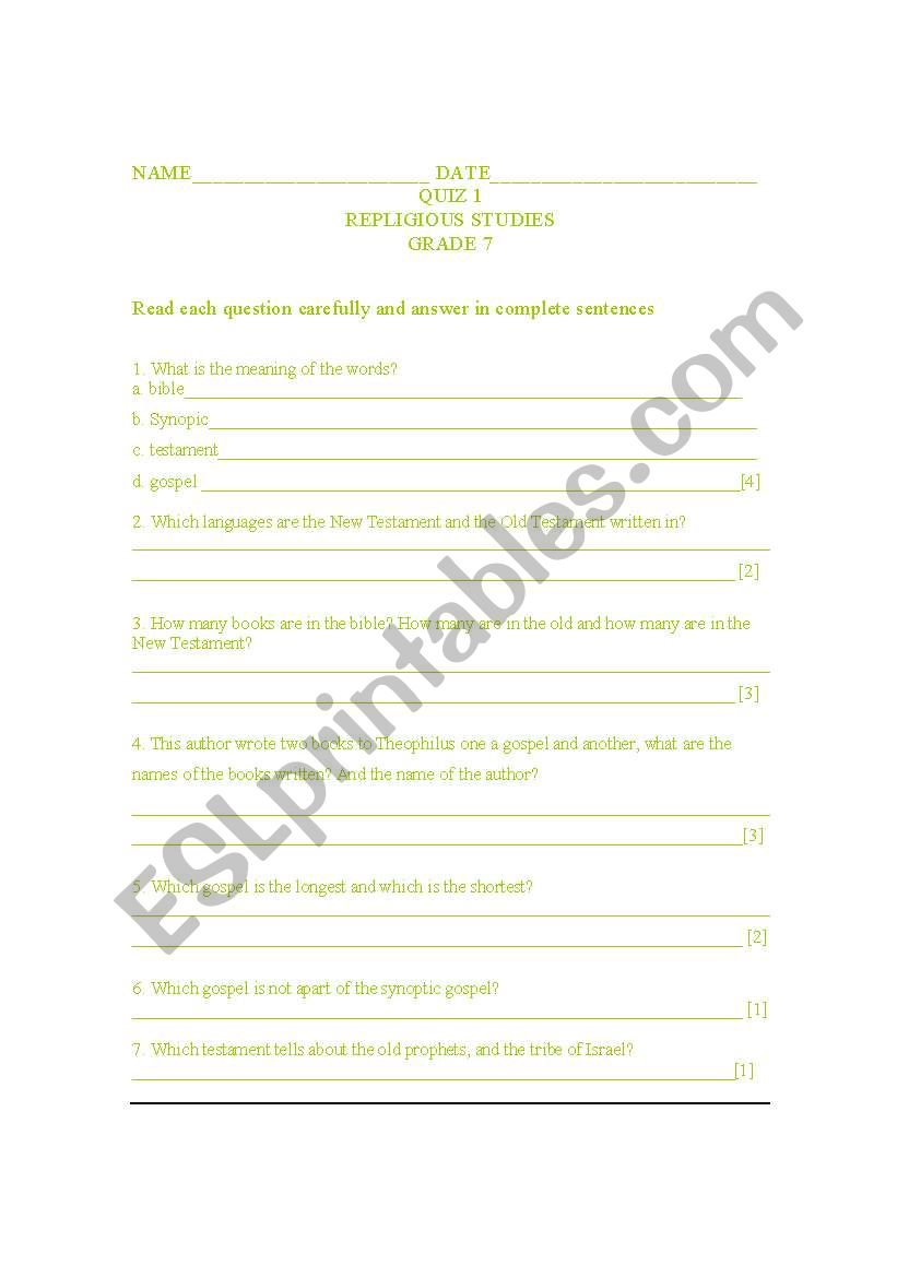 Jesus worksheet
