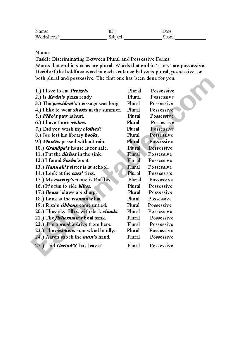 NOUNS worksheet