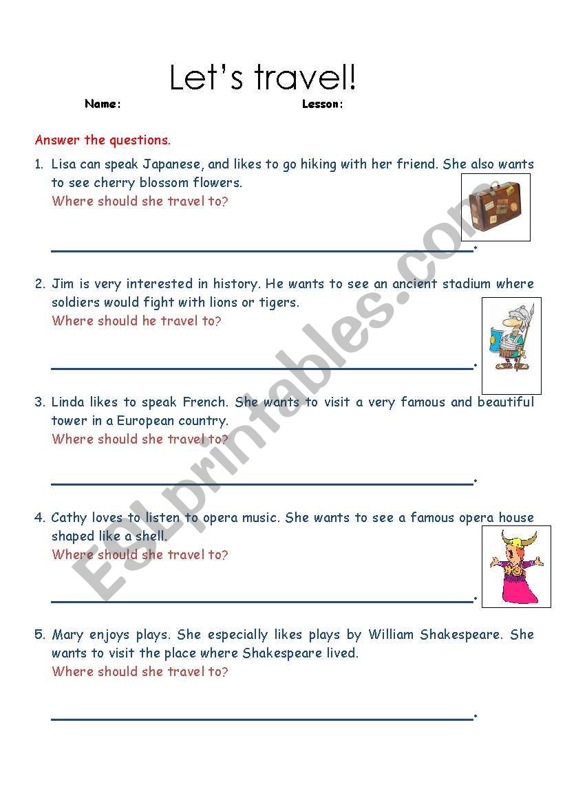 lets travel worksheet