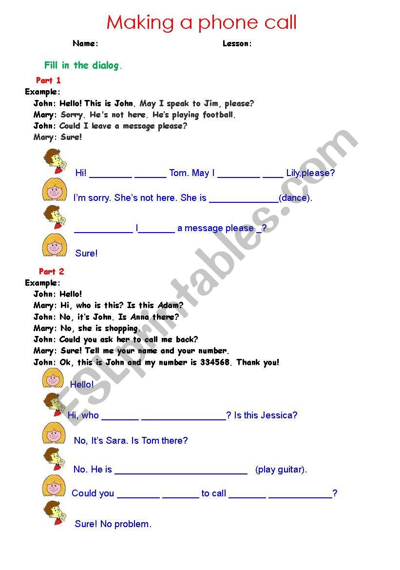 Making a phone call worksheet