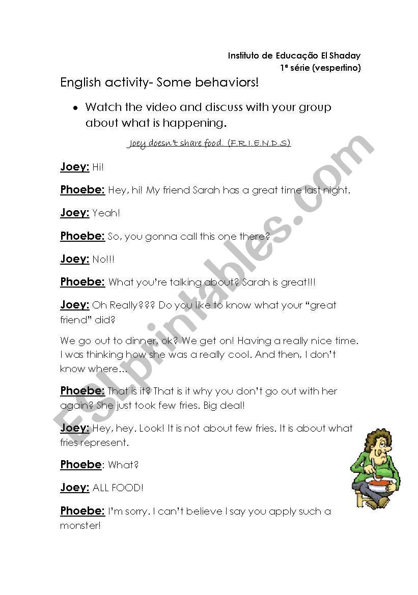 Joey doesnt share food worksheet