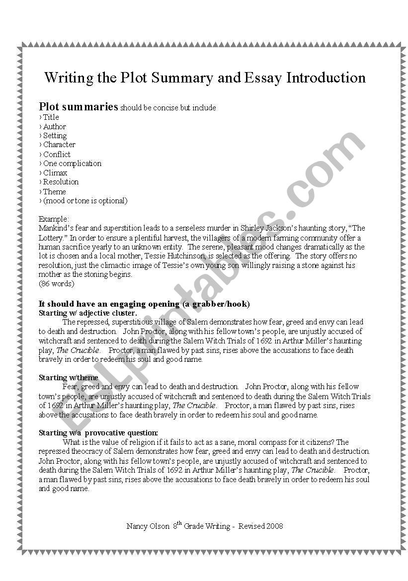 directions for writing a plot summary