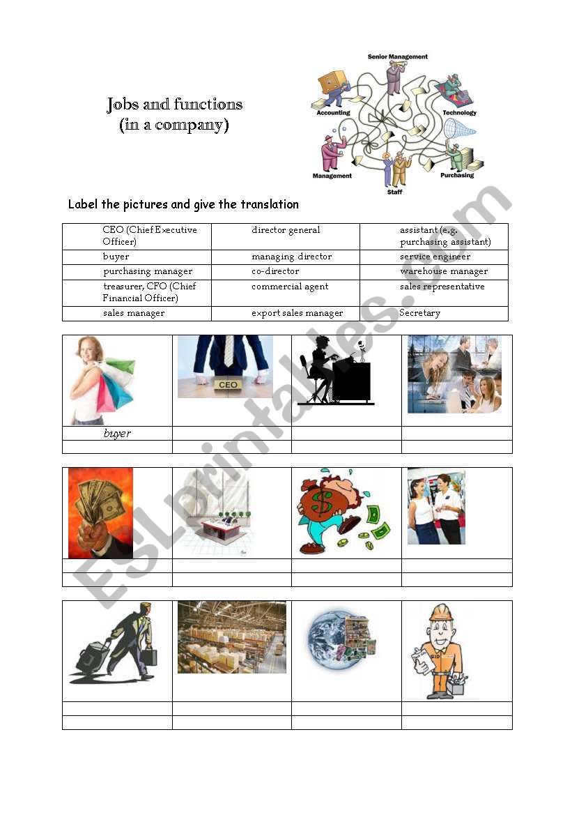 jobs in a company worksheet