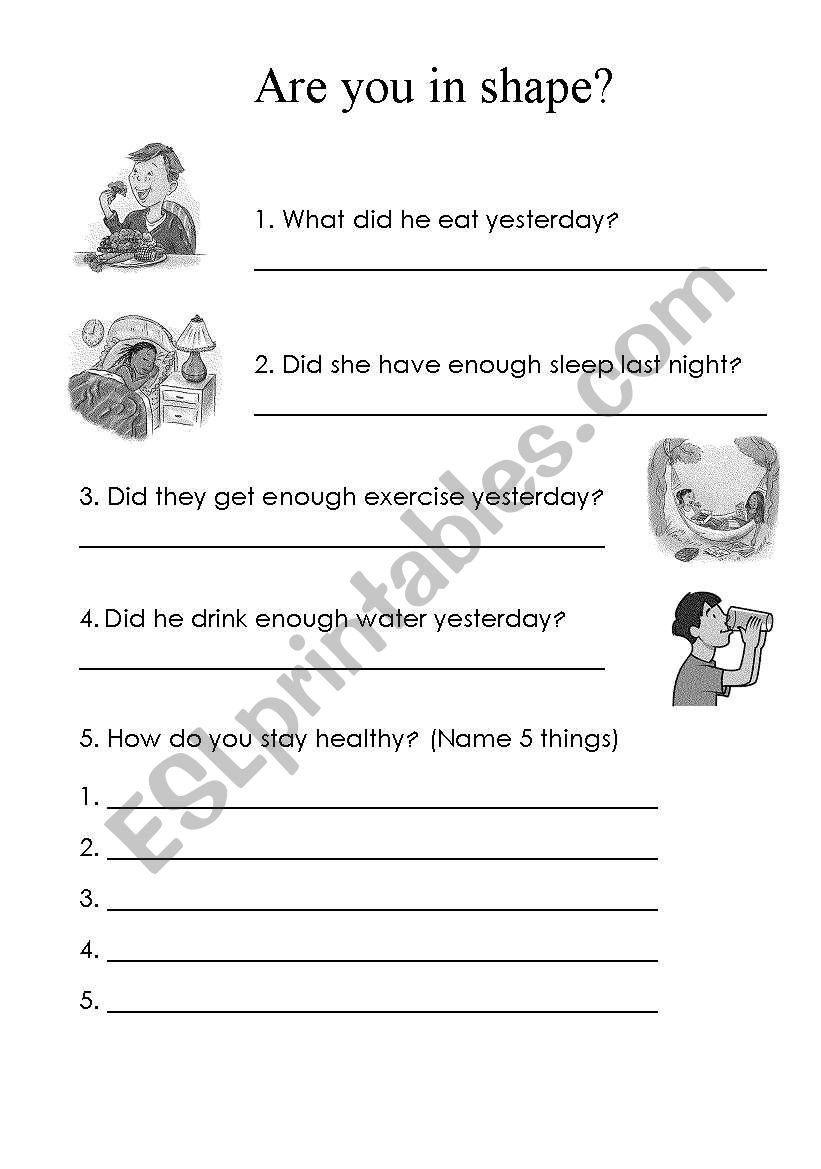 How do you keep in shape?? worksheet