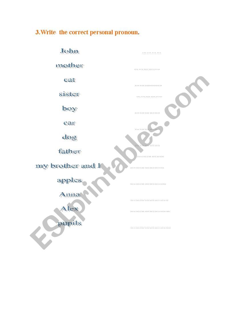 Subject pronouns worksheet