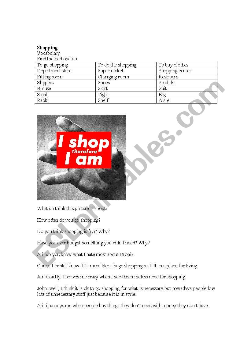 shopping worksheet