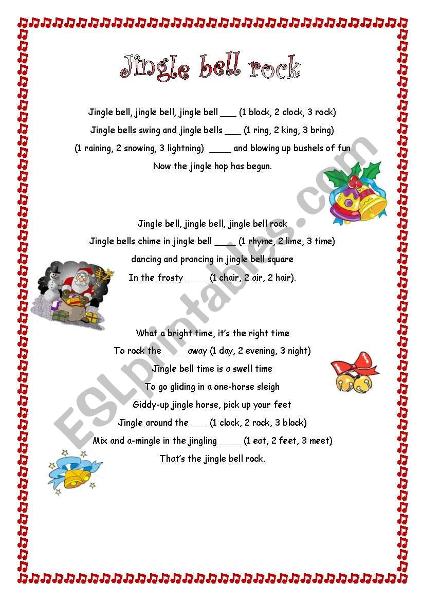 Jingle Bell Rock - ESL worksheet by Cassy