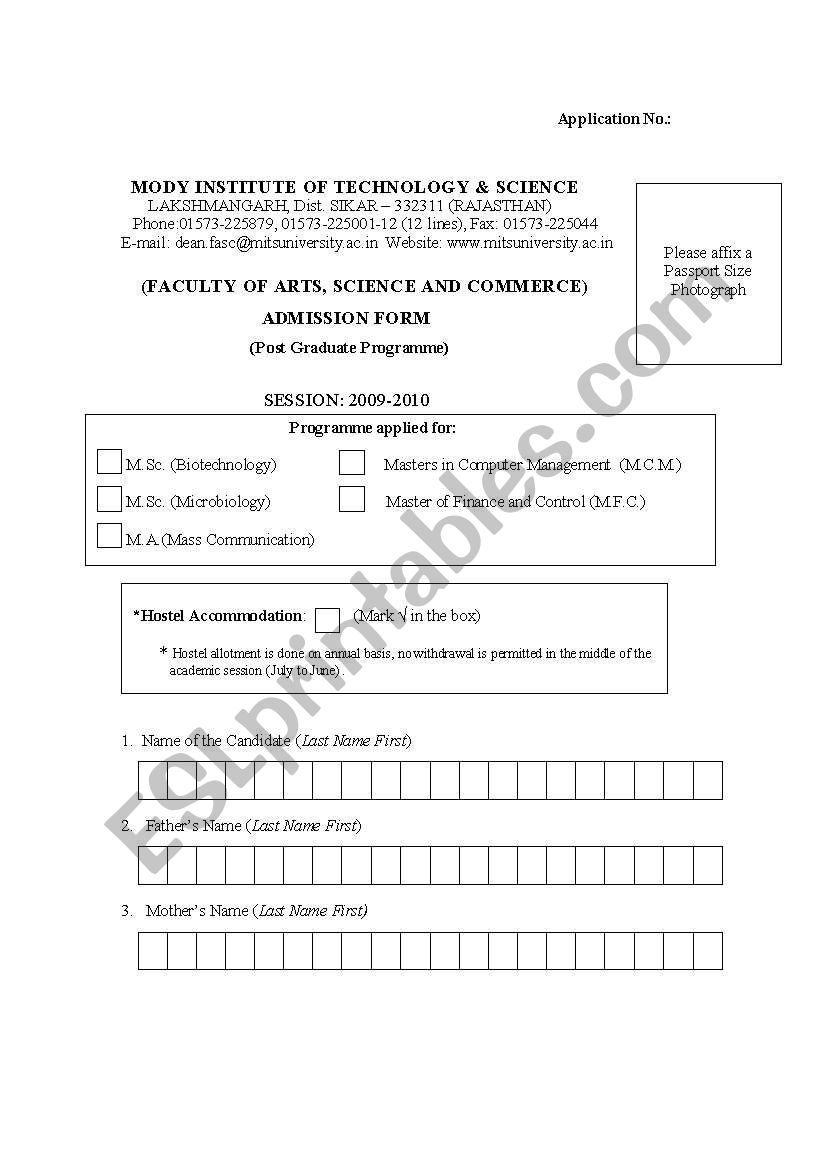 registration form worksheet