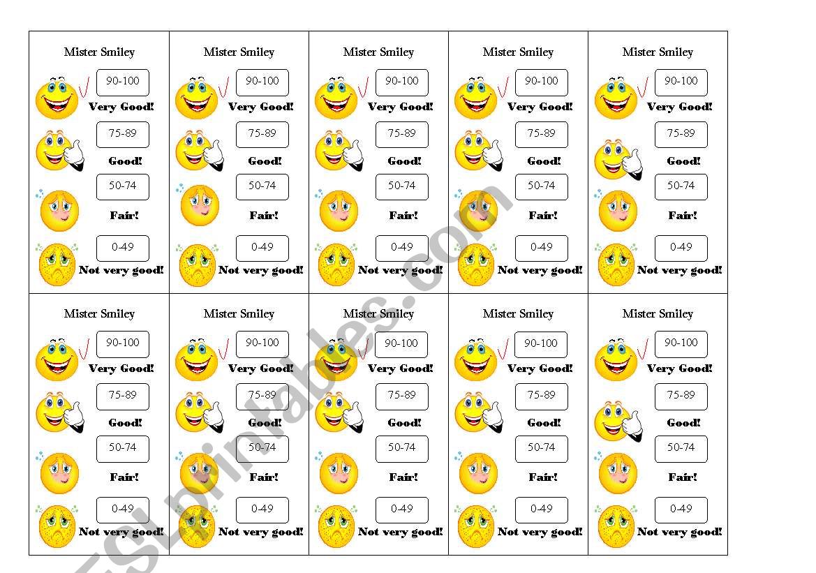 Mister Smile evaluation rules worksheet