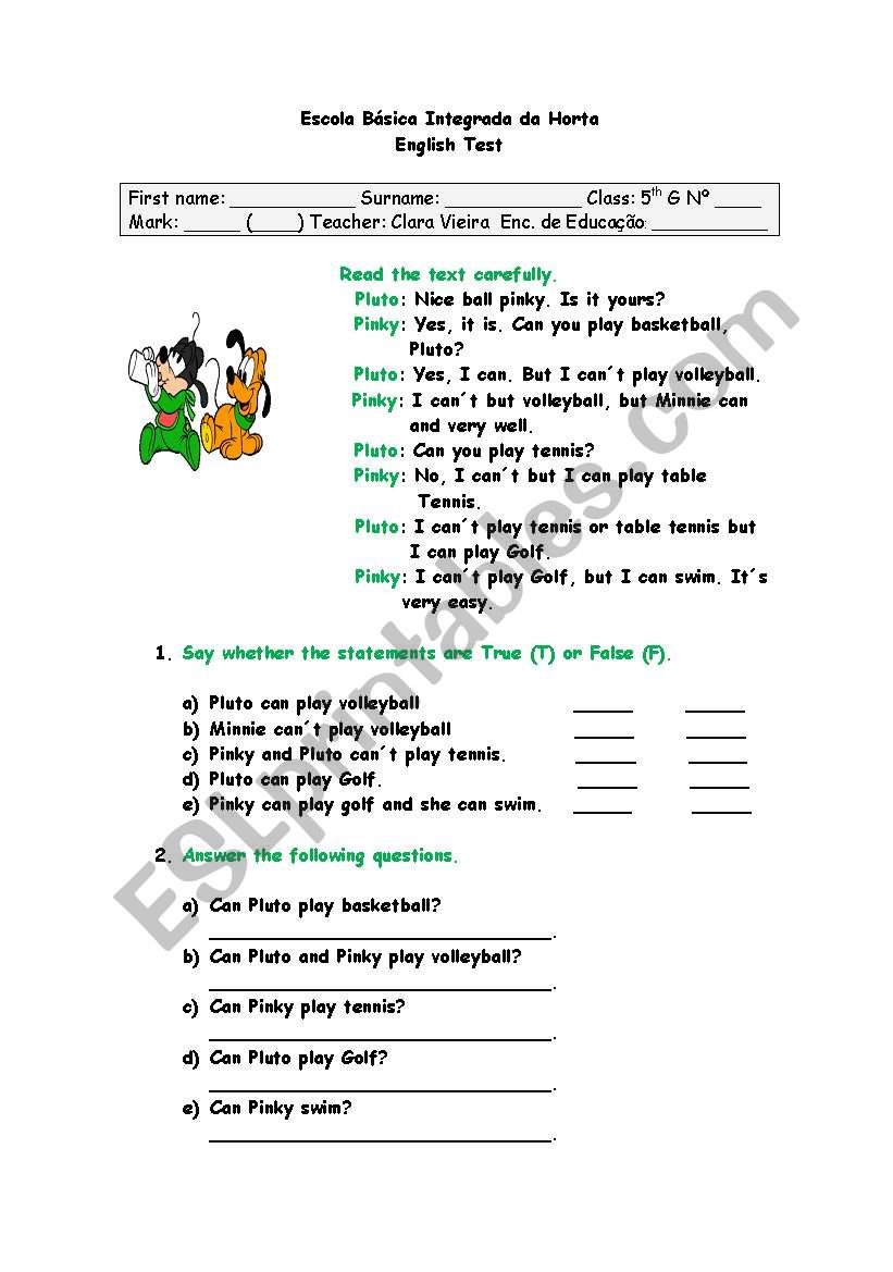 Can/can´t worksheet