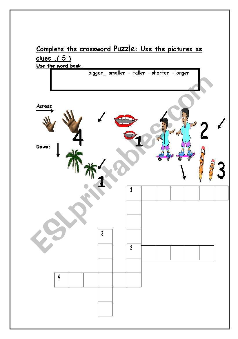 Crossword on Comparatives worksheet