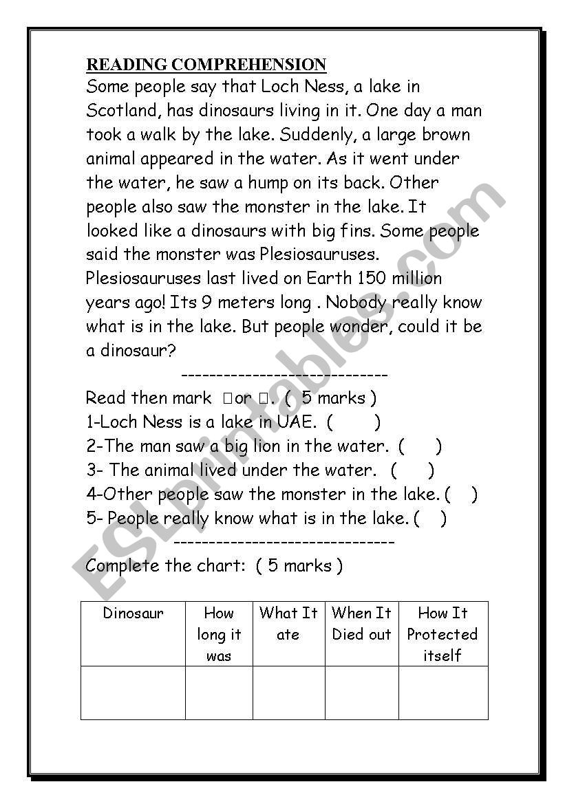 Reading  Comprehension worksheet