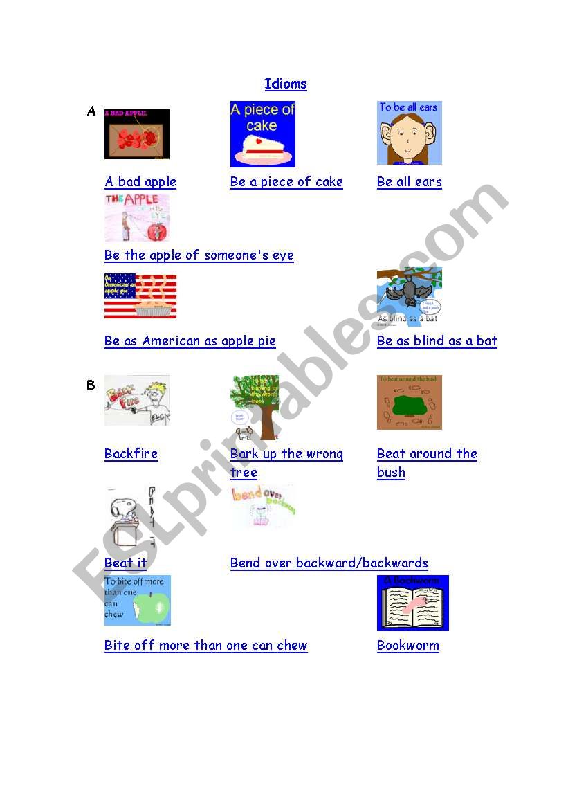 A-Z of Illustrated Idioms worksheet