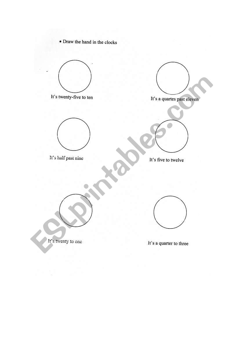 draw the hands in the clocks worksheet