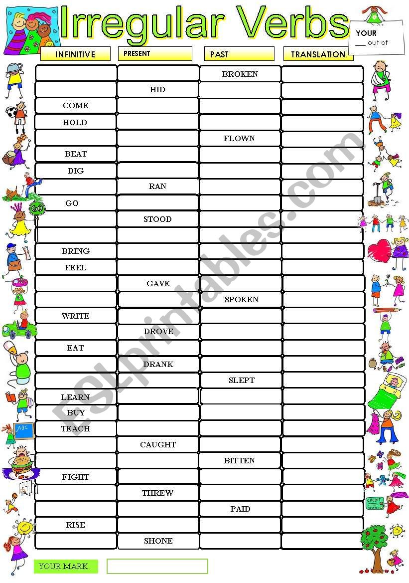 IRREGULAR VERBS TEST. Check your students´ knowledge.