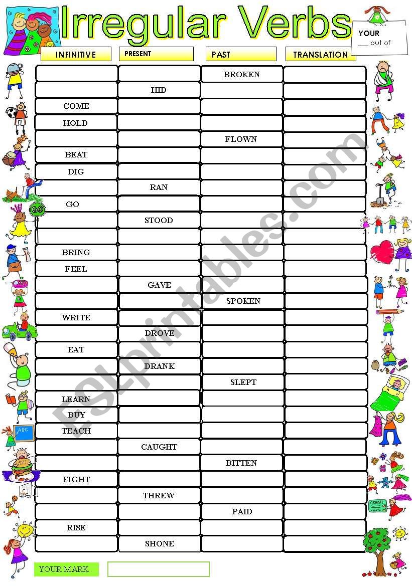 IRREGULAR VERBS TEST. Check your students knowledge.