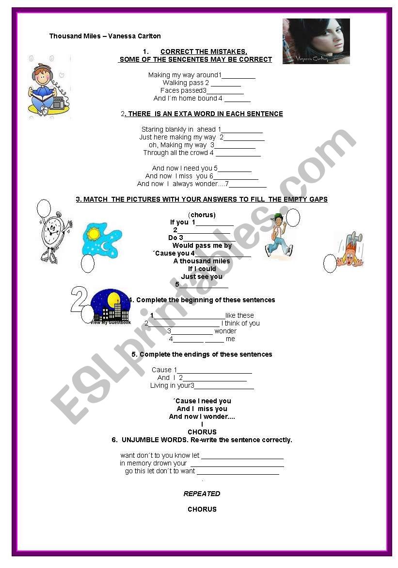 A THOUSAND MILES SONG worksheet