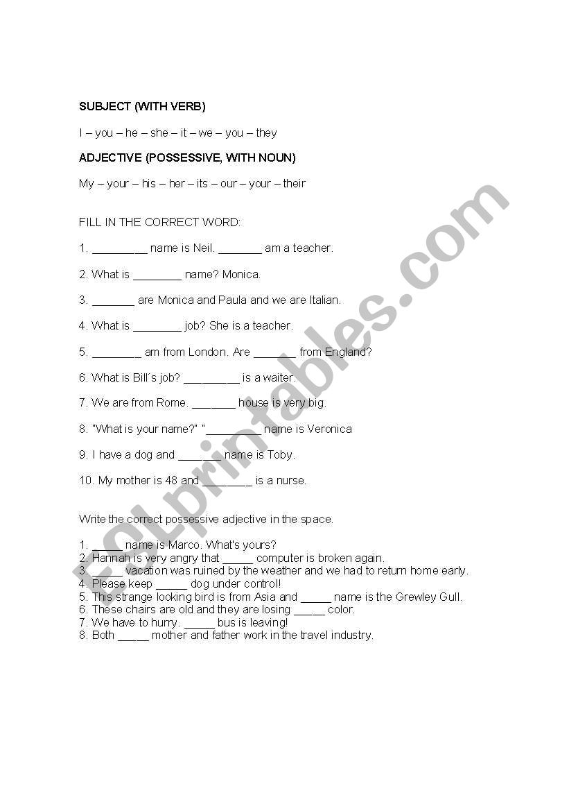 Pronouns worksheet