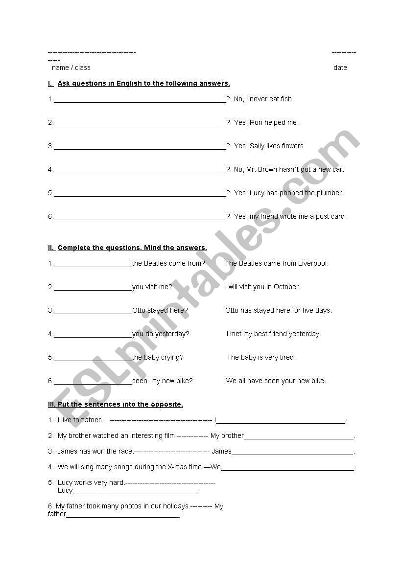 questions questions questions worksheet