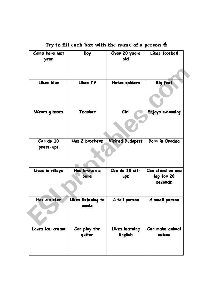 Getting to know each other worksheet