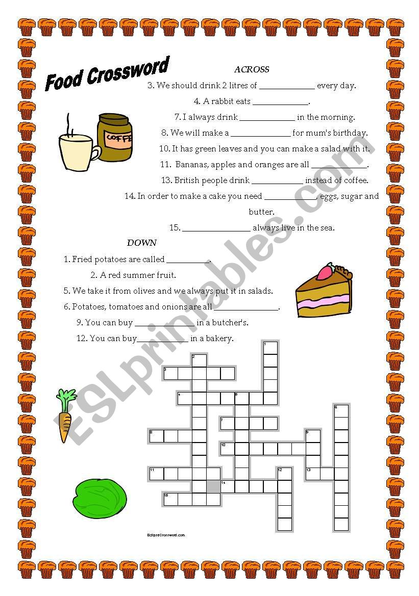 Food crossword worksheet