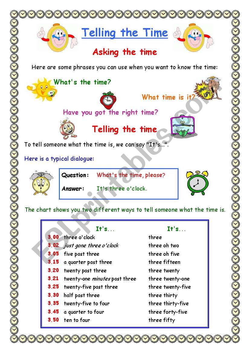 Telling the time worksheet